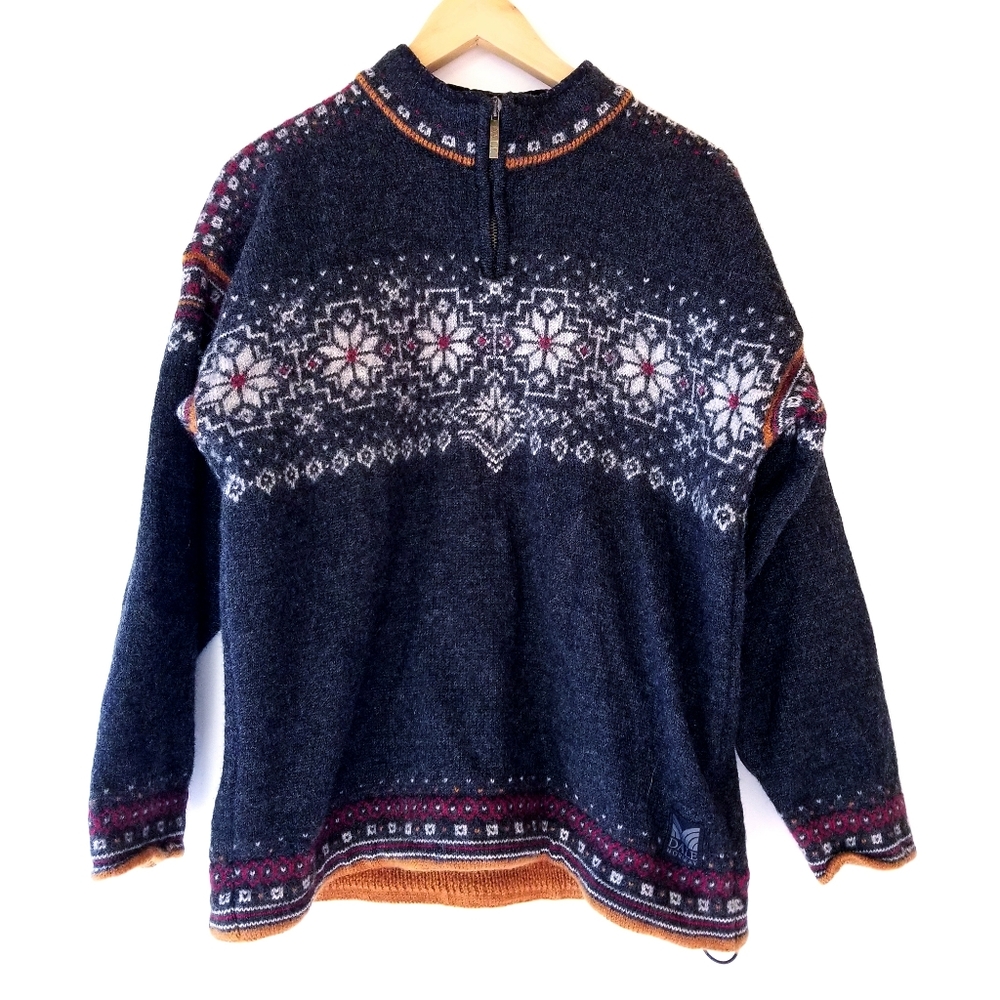 Dale of Norway Men's Zip-Up Nordic Sweater in Navy with White and Rust Accents